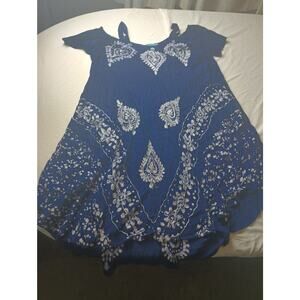 AQUA BEACH Paisley Blue Oversized Medium Dress Boho Beach Vacation Outdoors
